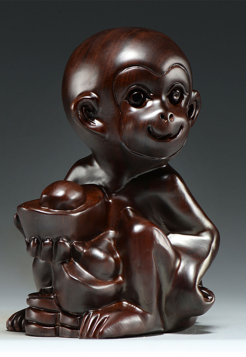 黑檀木刻猴子摆件十二生肖木头猴家居办公室装饰工艺品送礼lb