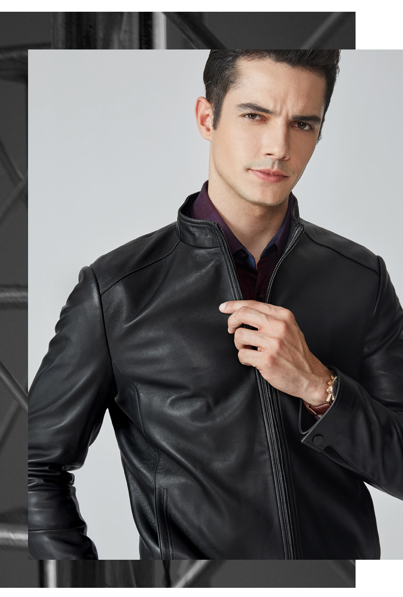 九牧王男装男皮衣2019秋冬新款立领帅气绵羊皮革时尚保暖外套男士 jp