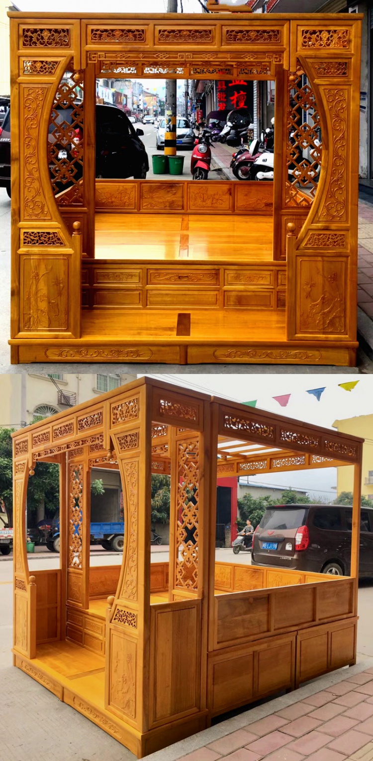 老式花床红花梨仿古中式月洞踏步床实木架子床明清复仿古典代床