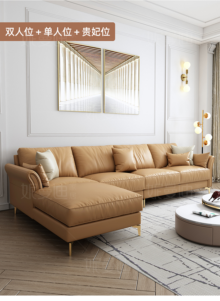 妮曼迪 真皮沙发 轻奢后现代简约奢华客厅极简沙发小户型风格家具 皮