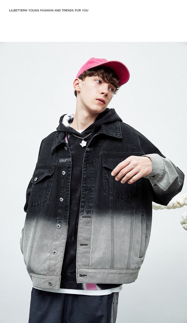 lilbetter牛仔外套男春装男生衣服搭配外衣渐变色帅气褂子夹克男