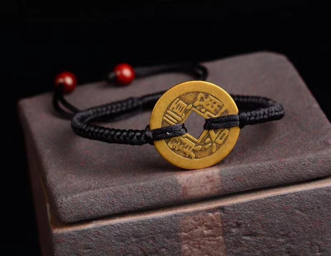 手工饰品手链现代家居五帝铜钱编手链diy民族本命年情侣乾隆通宝乾隆