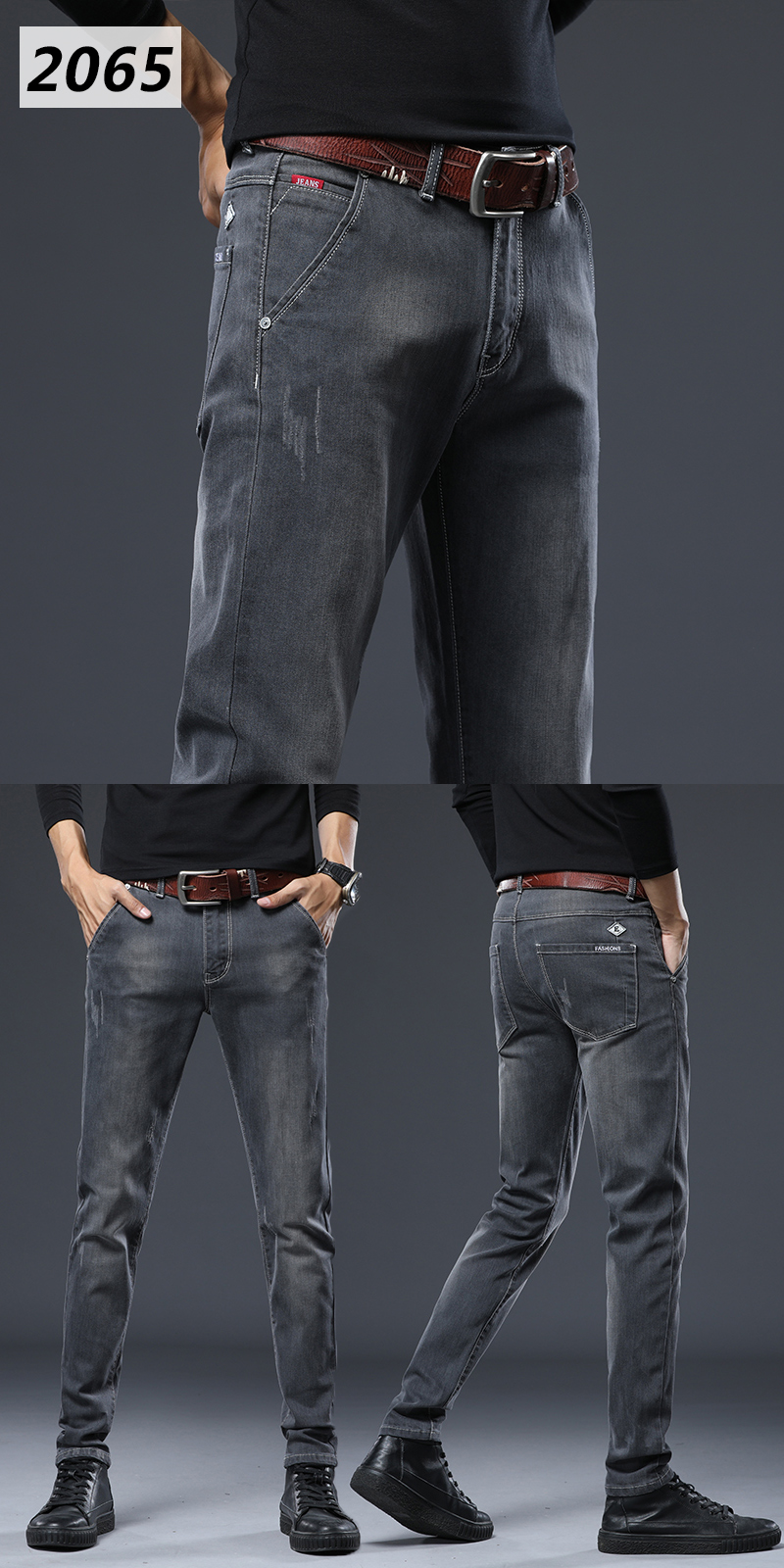 yuansu秋季裤子男黑色潮牌弹力加绒牛仔裤男士直筒修身显瘦休闲小脚带