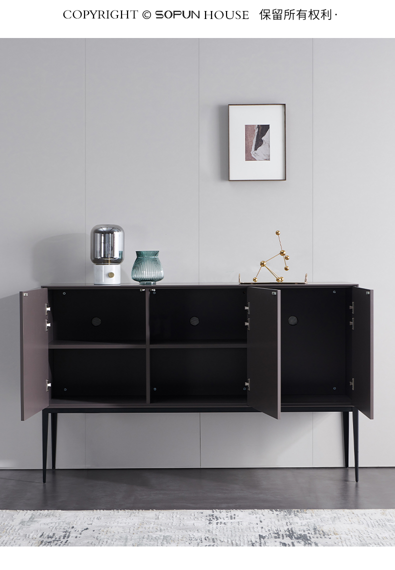 意式极简餐边柜超薄灰色北欧轻奢高脚玄关柜现代简约装饰柜16米泰空仓