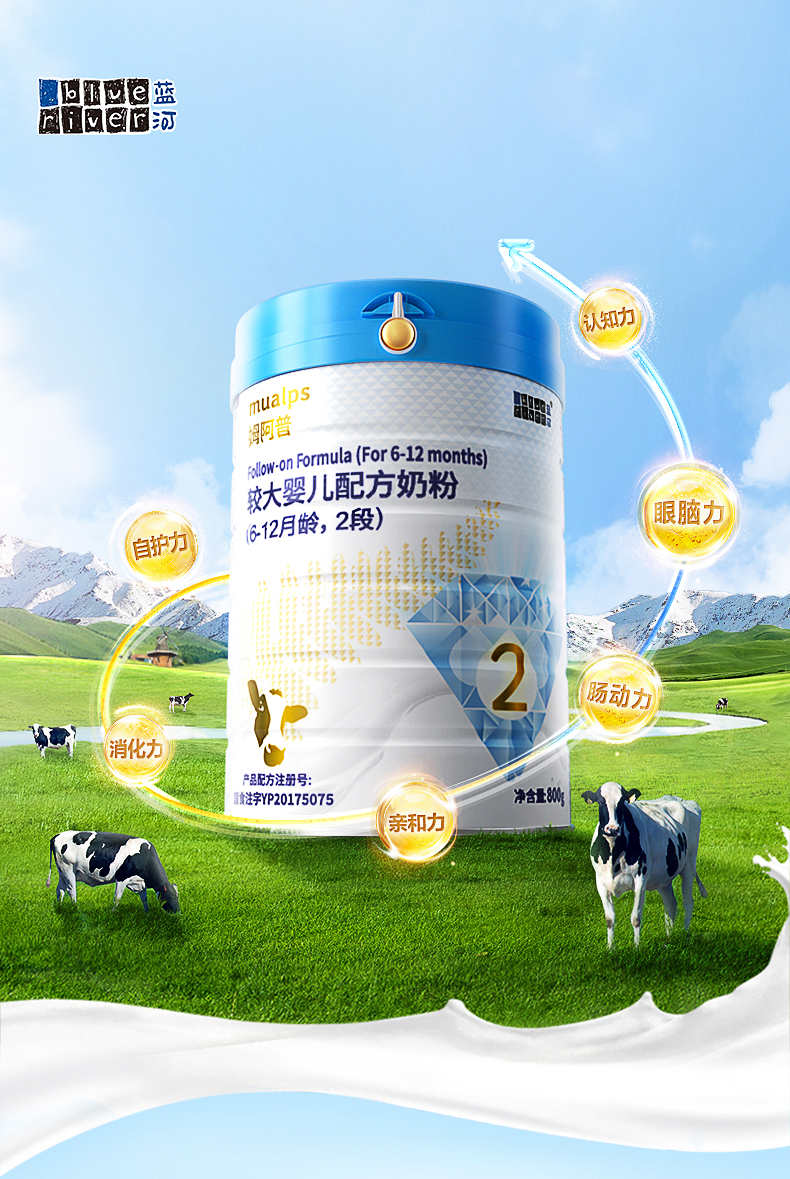 蓝河(blueriver)2段奶粉 蓝河(blueriver)姆阿普较大婴儿配方牛奶粉2