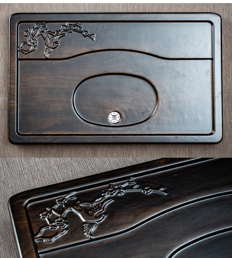 花梨木纹茶盘特大号木款式鸡翅木纹茶海家用简约茶台科木黑檀纹荷花6