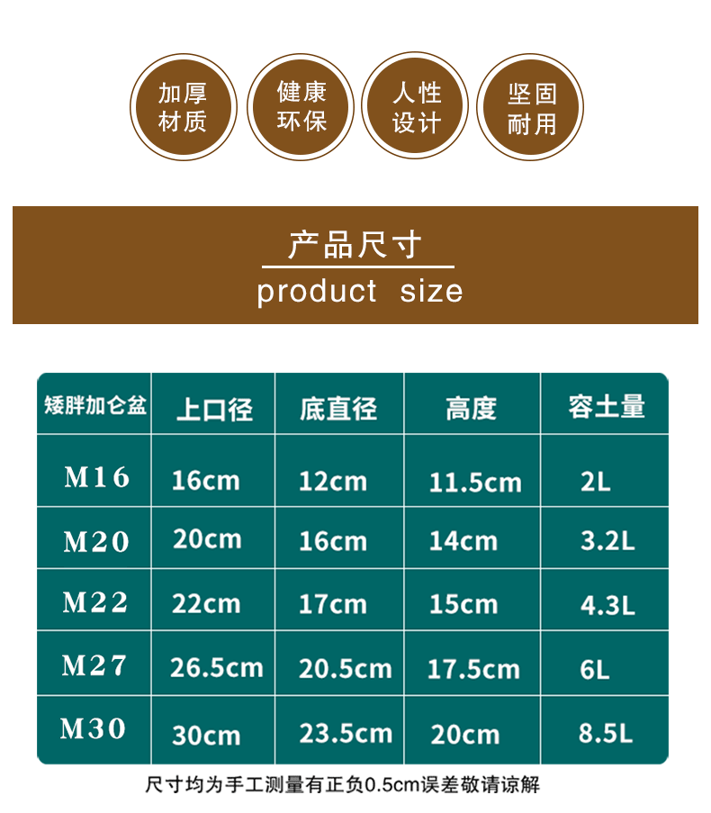 三维工匠新款二代加厚塑料矮胖加仑花盆绿萝月季多肉大口径加仑盆 1
