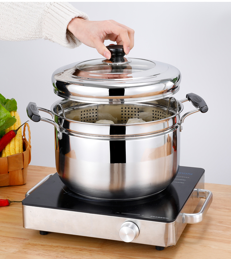 蒸锅日式蒸锅复底不锈钢一层1单层家用蒸饭锅宿舍蒸煮两用迷你蒸笼2人