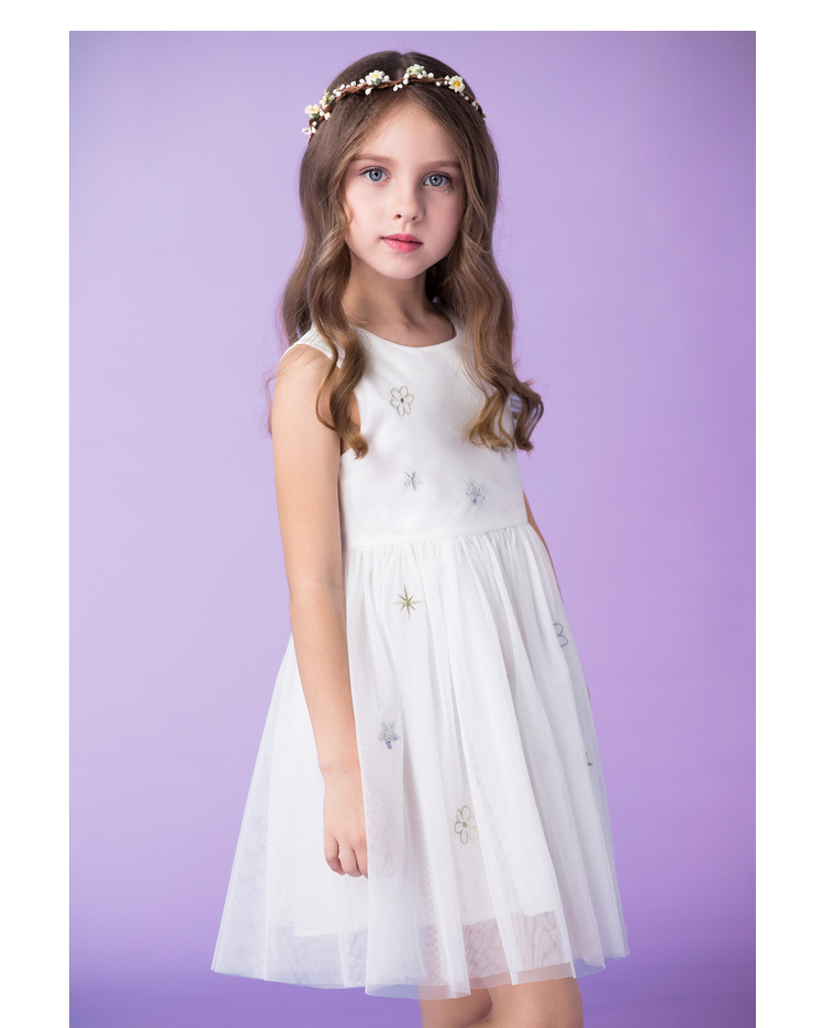 安奈儿童装女童连衣裙夏2019新款洋气女孩公主裙无袖透气网纱裙子