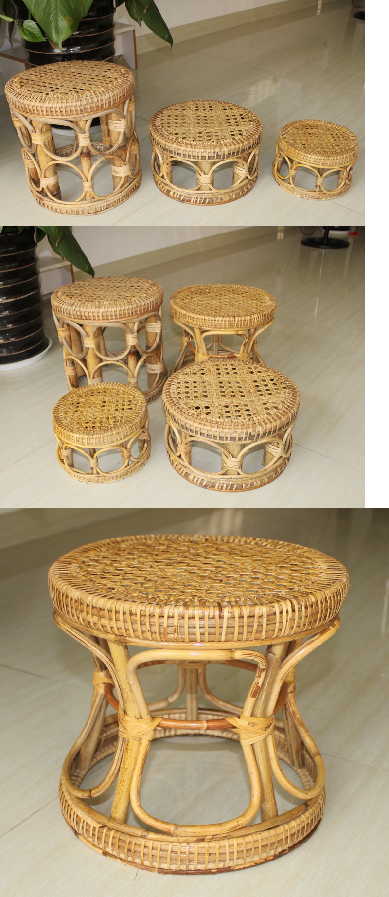 藤编凳闪电客圆凳藤篾凳换鞋凳坐墩休闲凳小墩子手工编织凳家居用古墩