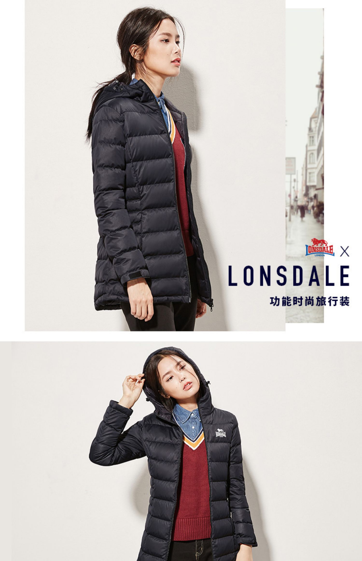 龙狮戴尔2019新款轻薄羽绒服女中长款羽绒衣修身外套款冬时尚