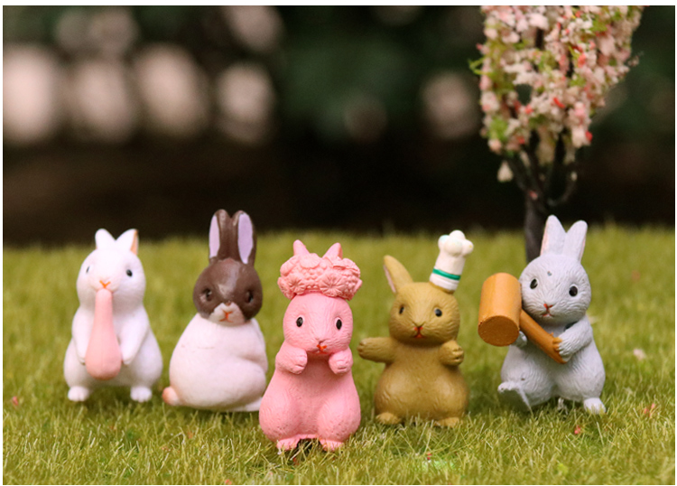 可爱花园兔子家族小玩偶摆件花环兔公仔微景观桌面蛋糕装饰品盲盒一套