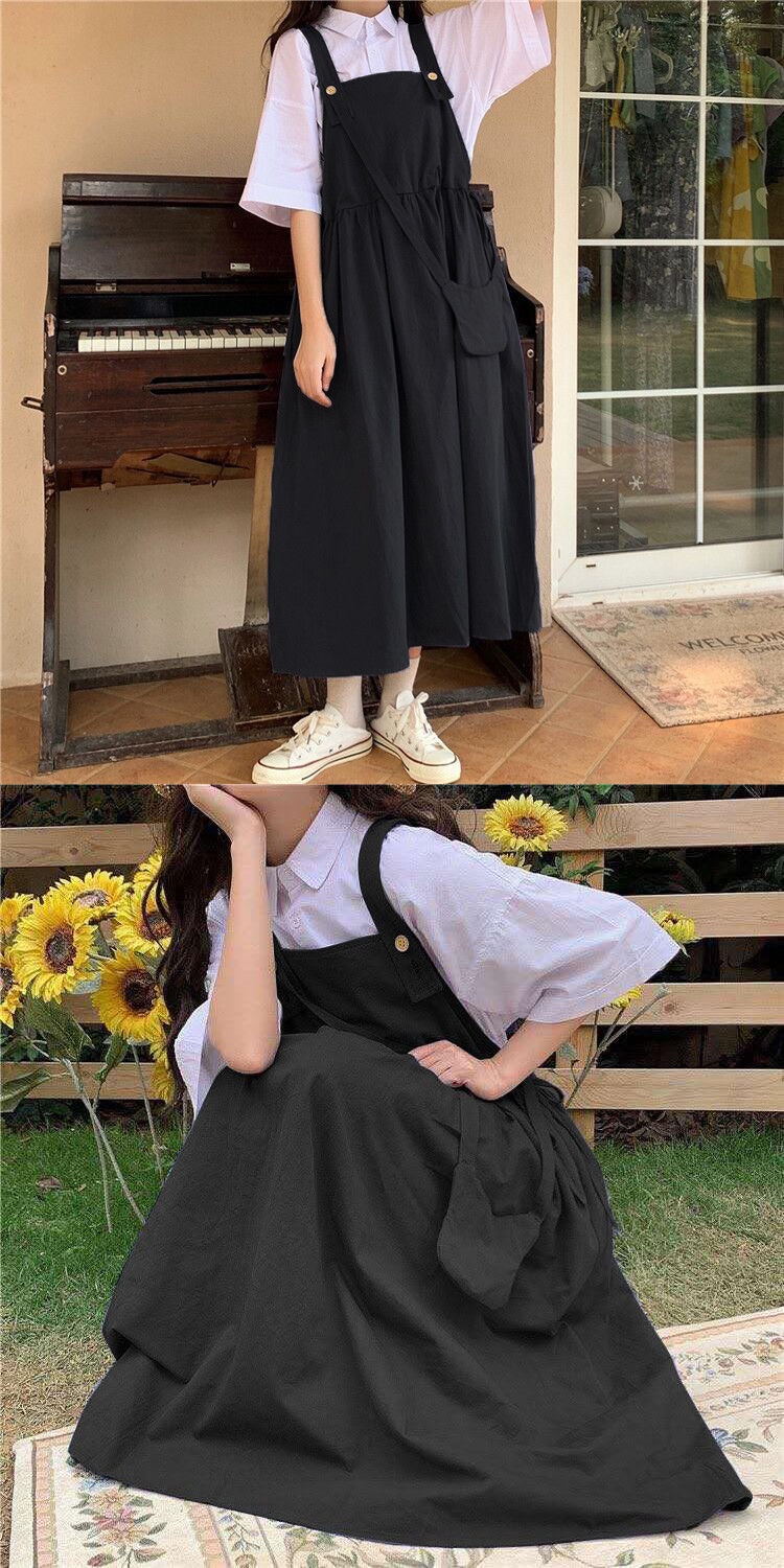 学院风背带连衣裙女学生长裙夏款韩版宽松显瘦百搭中长款吊带裙子