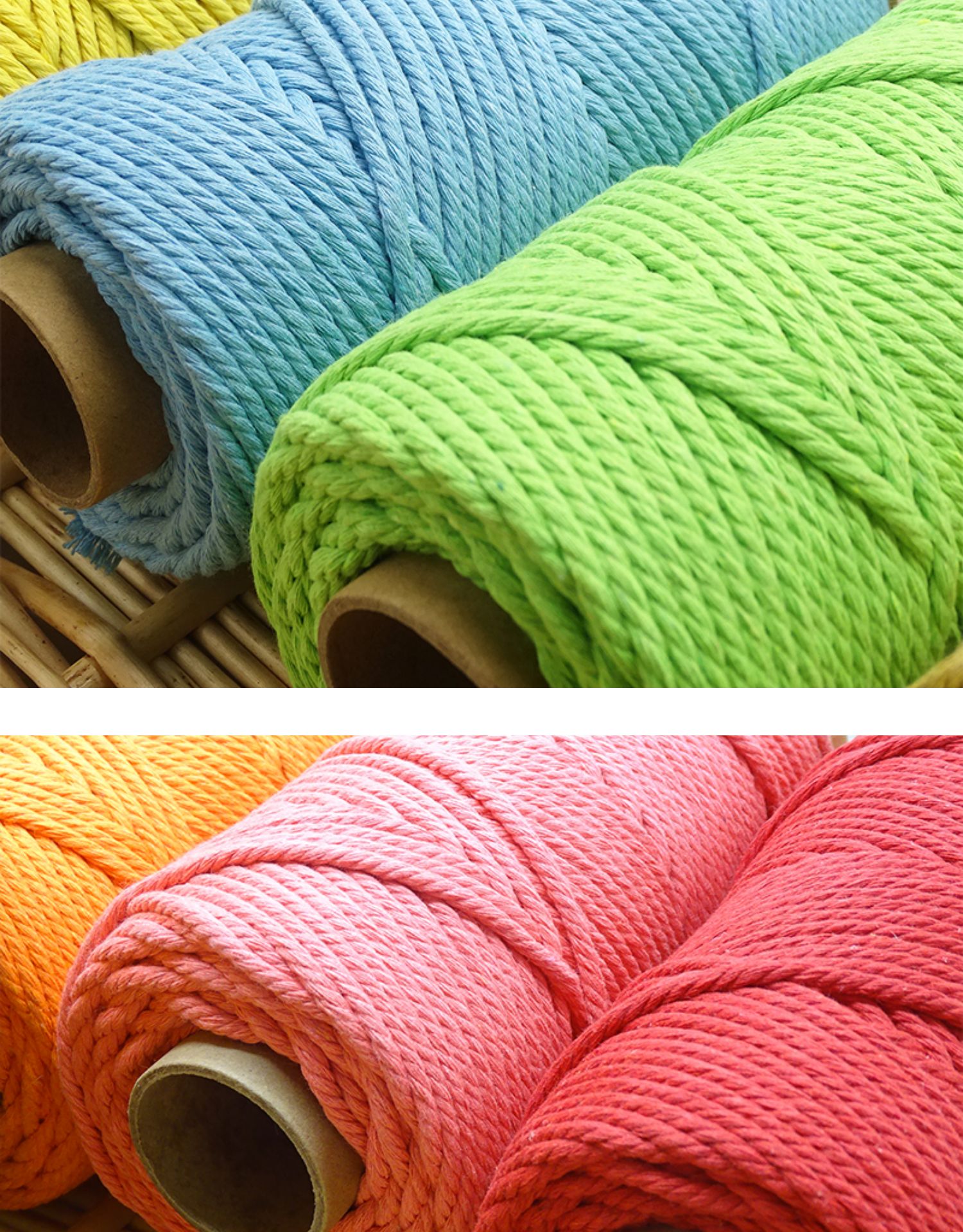 macrame棉线手工编织绳4mm4股彩色棉绳编织线挂毯材料包手编绳 米黄白