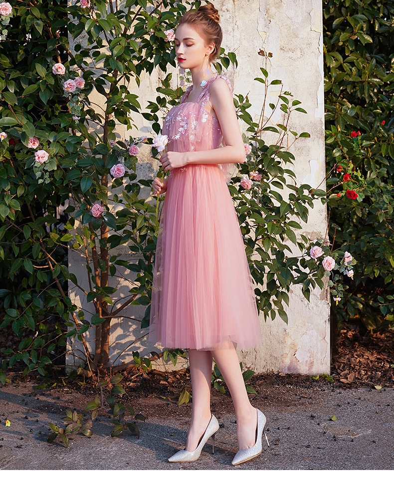 超级新品 粉色伴娘服2019新款秋宴会姐妹裙伴娘团显瘦毕业小礼服仙女