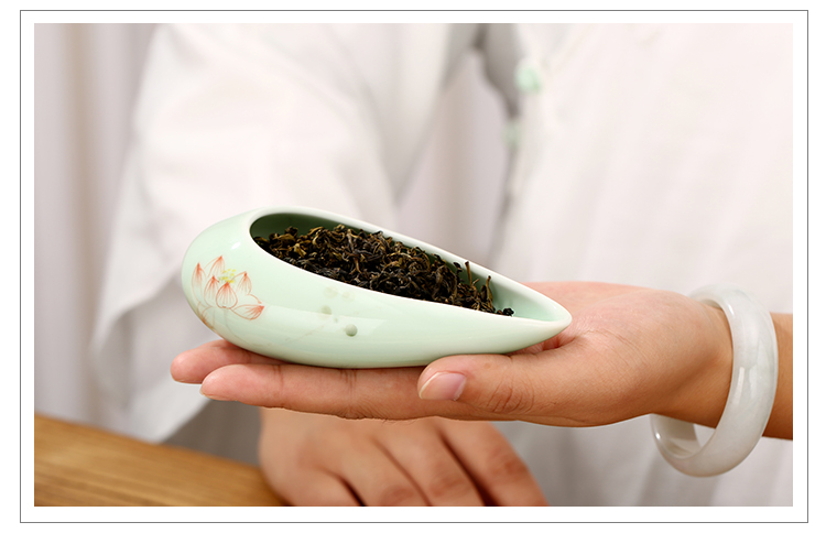 常生源茶匙茶则陶瓷赏茶荷手绘青瓷茶勺功夫茶具茶道莲语茶荷