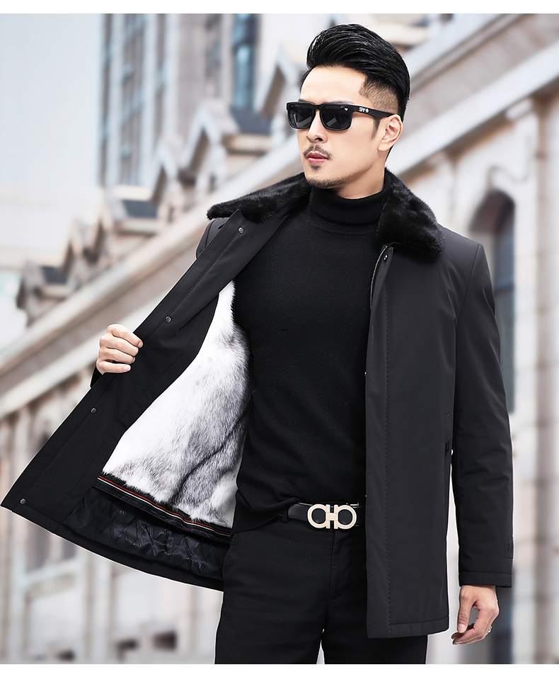 尼克服男水貂内胆中长款十字貂派克大衣中年貂皮皮拆卸内胆外套