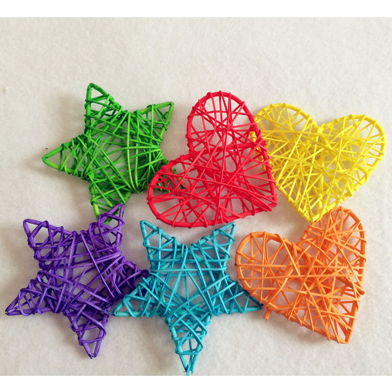藤编五角星爱心幼儿园手工彩色藤球挂饰走廊教室布置空中吊饰》无著