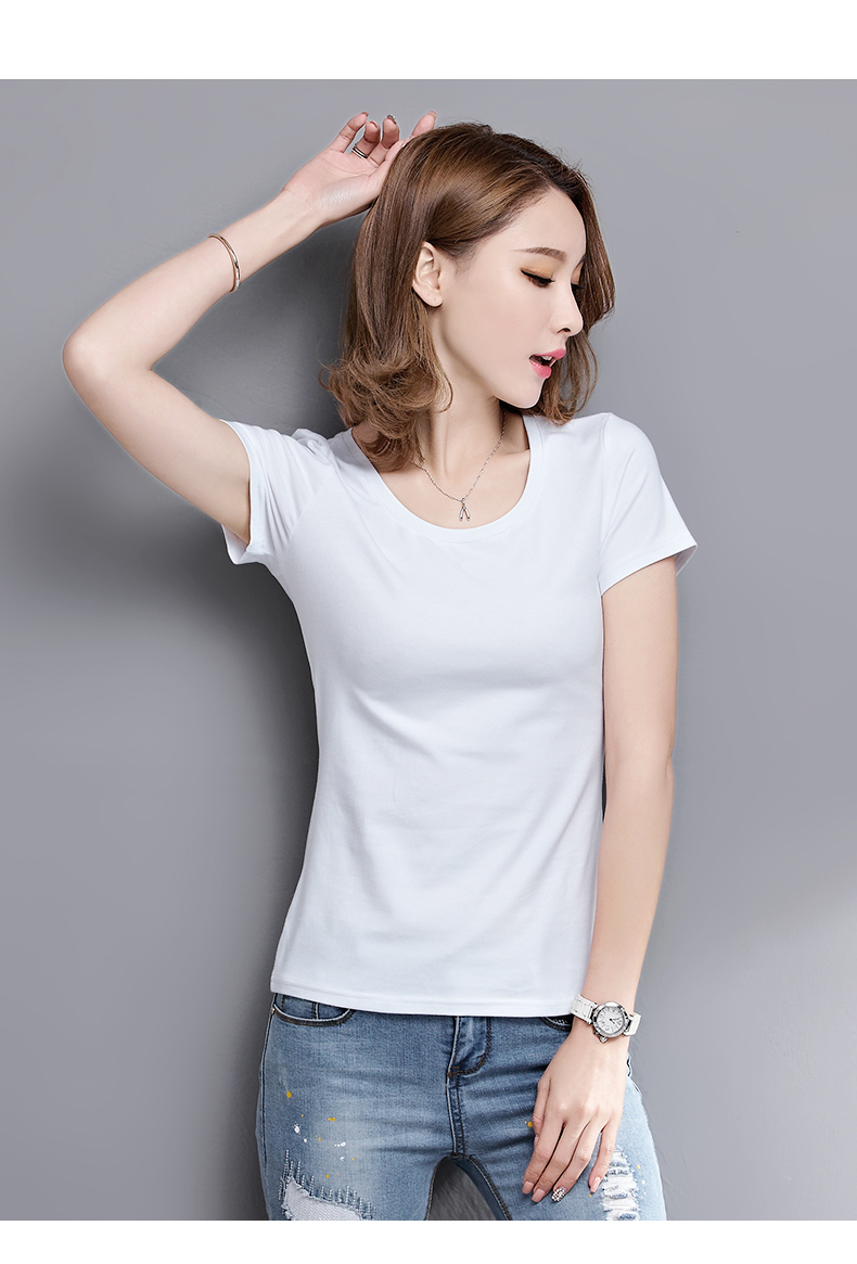 夏季白色t恤女短袖修身纯色圆领学生韩版打底衫