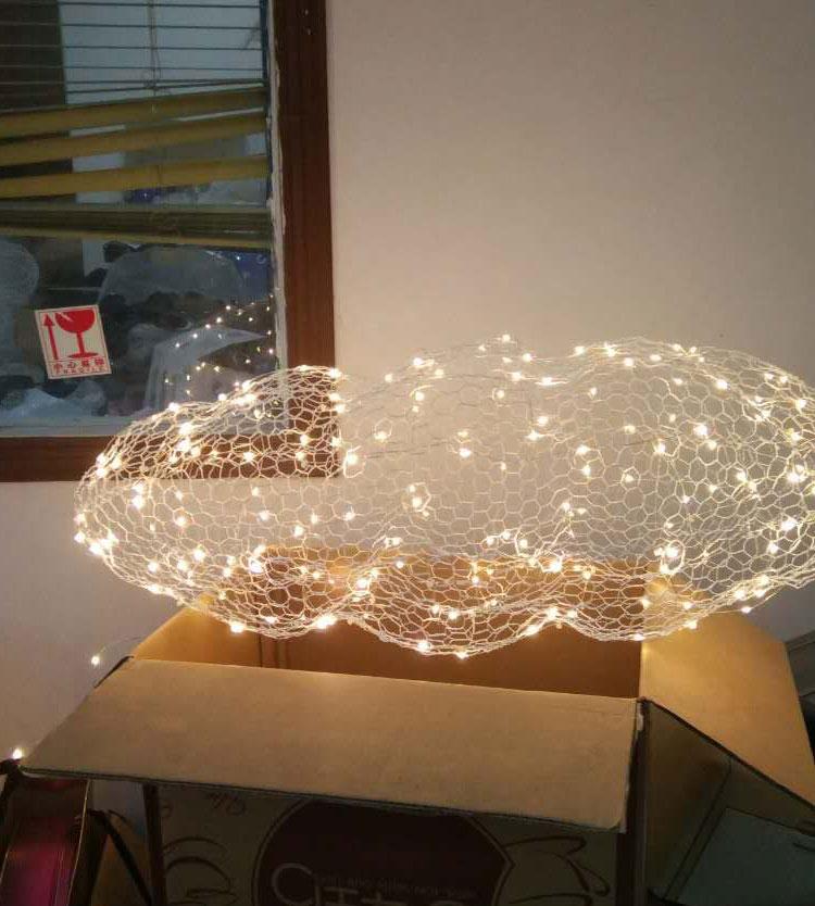 云灯云朵灯闪电客铁艺铁丝网铁网云吊灯美陈工艺led艺术灯餐厅创意