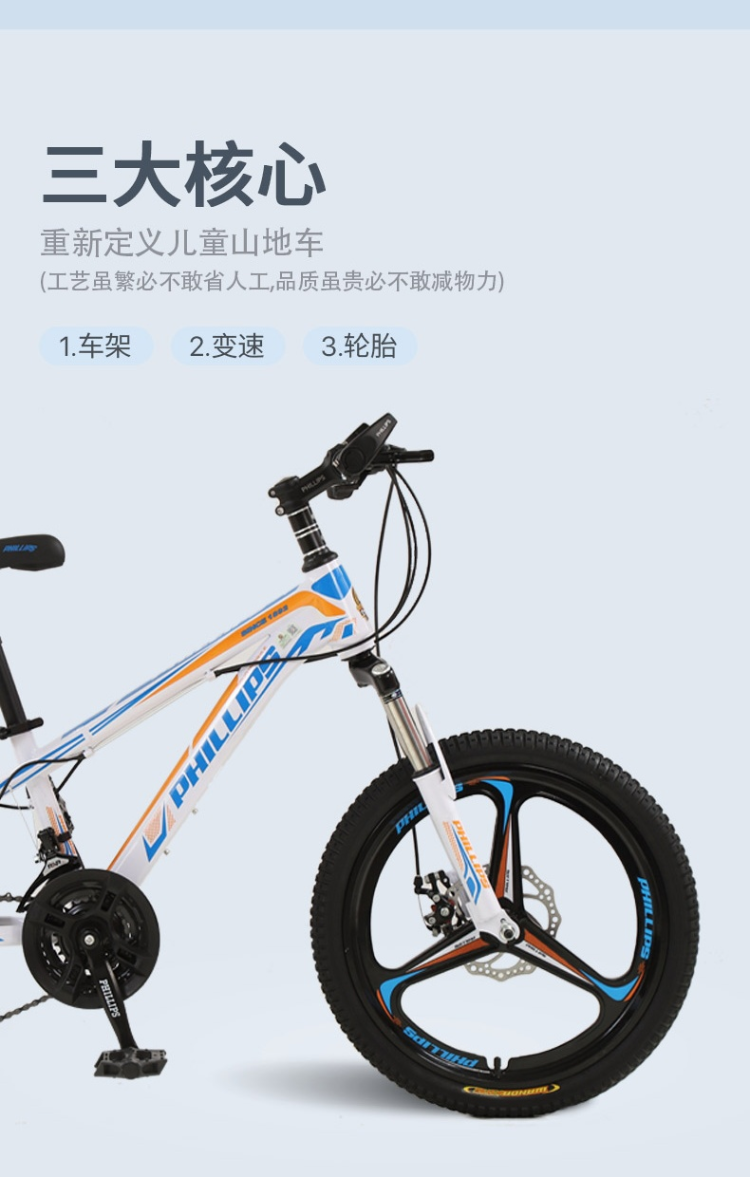 菲利普儿童自行车小学生20寸青少年男孩小孩女儿童单车变速山地车