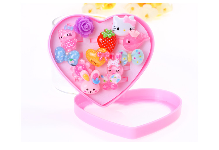 儿童玩具戒指女孩首饰礼盒套装韩版可爱卡通指环塑料圈小戒子饰品 24