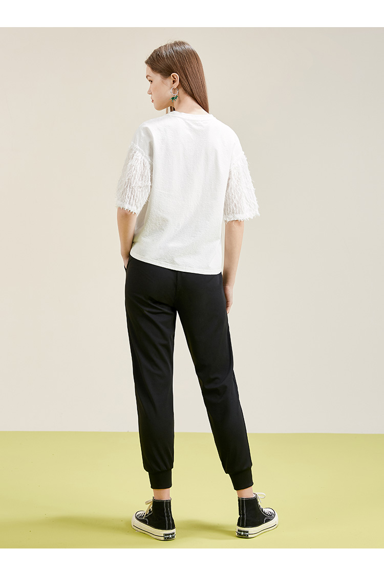 五分袖恤女装2020夏装新款字母印花上衣直筒休闲打底衫 本白色 s