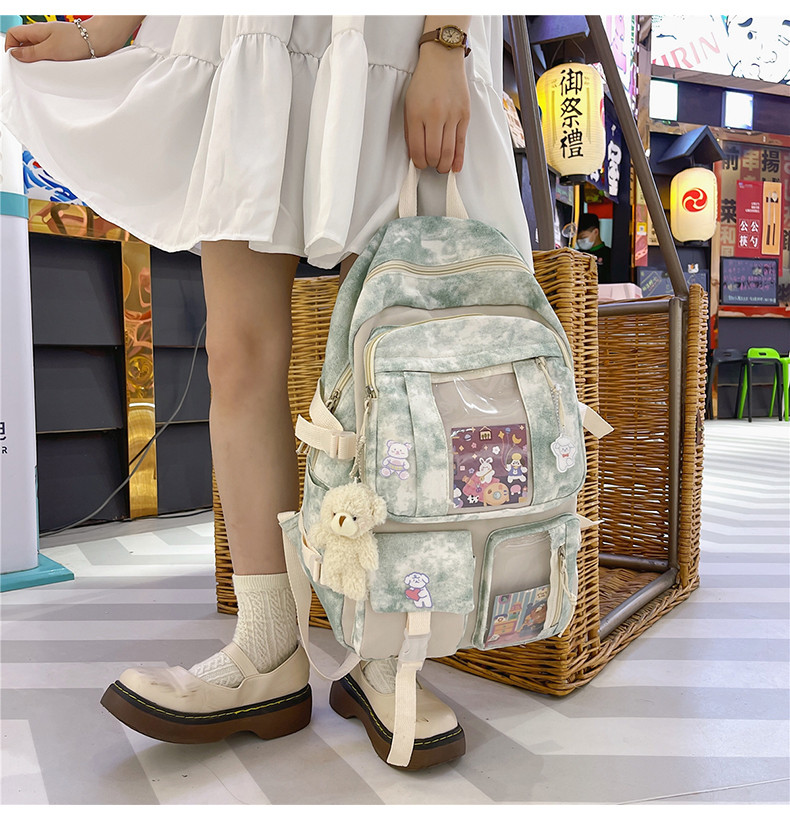 2021新款扎染书包女大学生ins少女背包清新帆布高中生双肩包夏天灰色