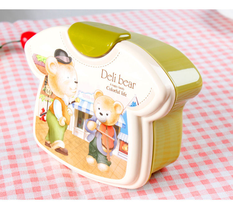 卡通儿童便当盒双层塑料保鲜盒带餐具可爱学生饭盒宝宝便携水果盒粉红