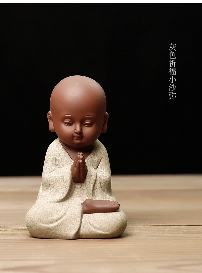 功夫茶摆件禅意可爱不看不听不说小和尚茶宠紫砂小沙弥陶瓷茶艺