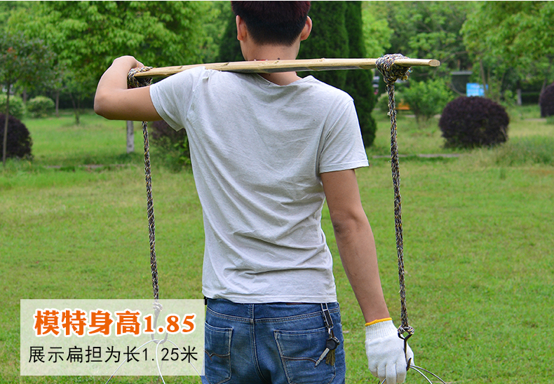 麻绳钩子一对农夫老式手工楠竹扁担竹挑子挑水专用扁担带绳和铁挂钩竹
