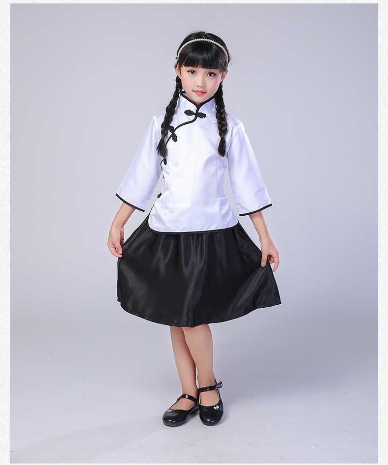 儿童民国学生装女合唱服五四青年毕业季摄影服装中山装表演服男童蓝色