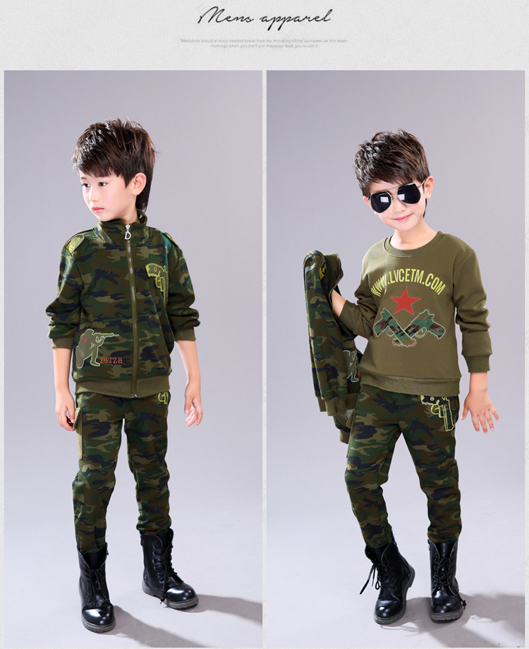 男童春秋装儿童迷彩服套装2021新款童装小男孩军训服中大童运动装