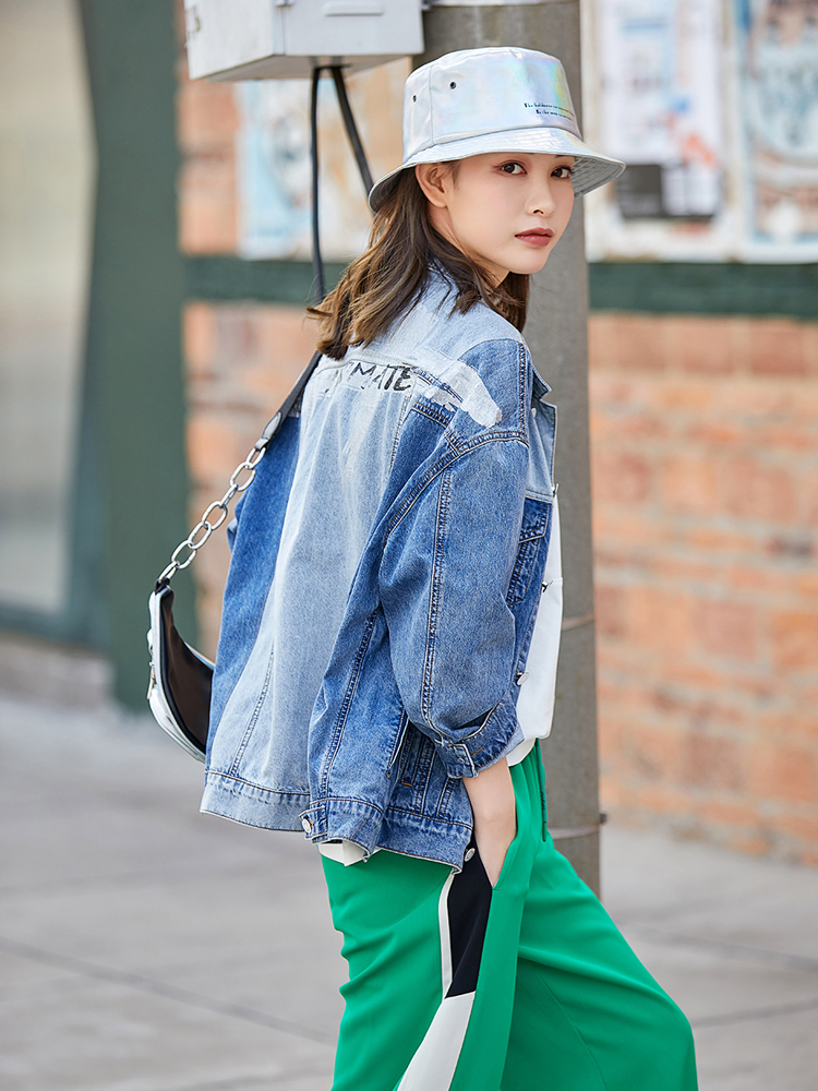 eral艾莱依新款双色拼接牛仔外套602015004女运动牛仔服