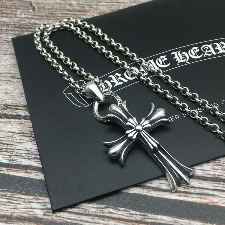 复古个性潮牌ch克罗心双层项链s925纯银吊坠长款毛衣链男 jimi