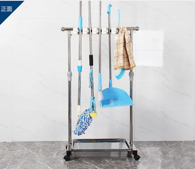 落地式拖把架可移动墩布架清洁工具挂架扫把架子多功能收纳车