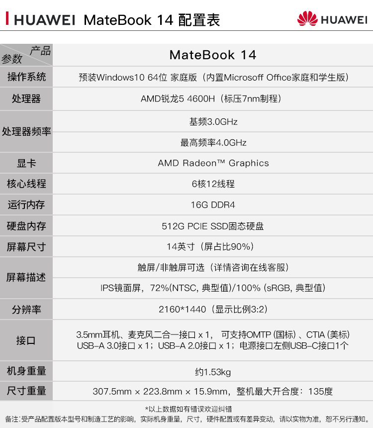 华为笔记本电脑matebook1414英寸2k触控轻薄本游戏本11代酷睿i51135g