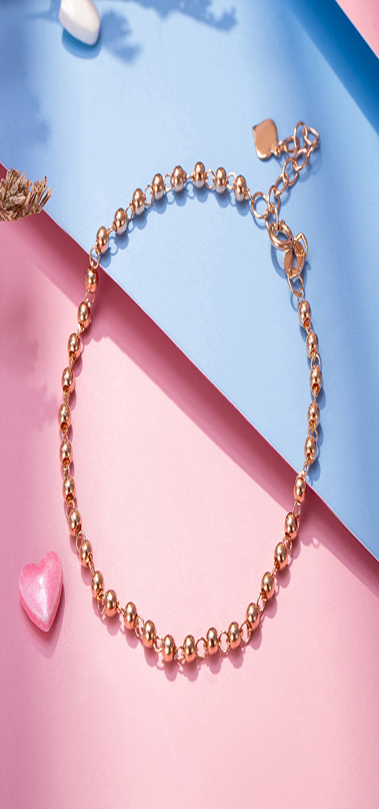 2020新款老庙黄金18k金手链au750玫瑰金圆光珠手链