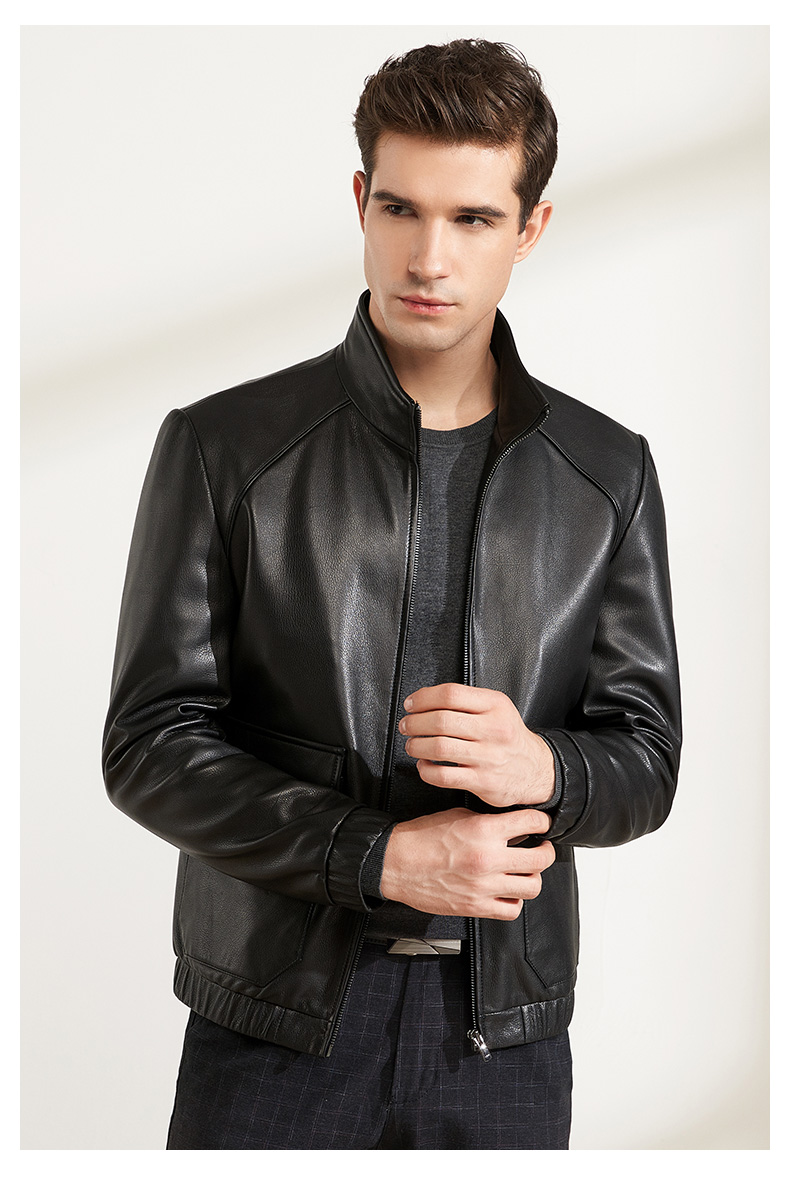 雪豹2019秋季新款绵羊皮中年男士皮衣立领休闲商务夹克外套