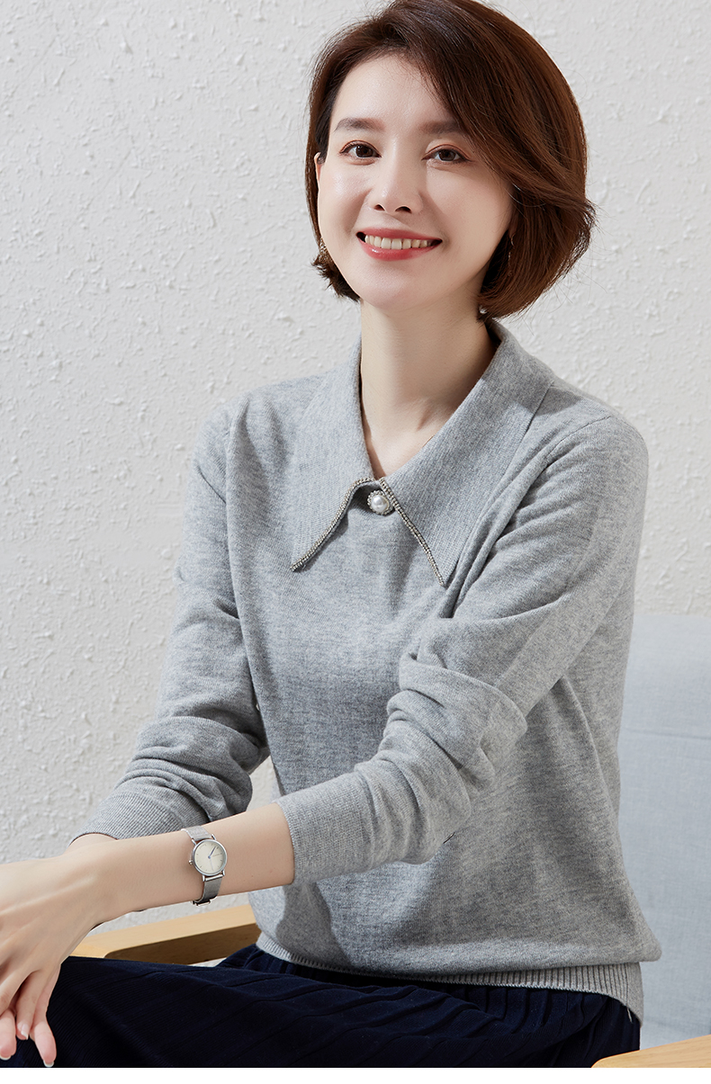 恒源祥女士羊毛衫2020新款纯羊毛秋冬翻领女士宽松套头打底衫外穿毛衣