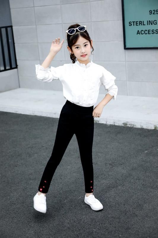 送礼物女童裤子2020春秋冬新款时尚小女孩洋气修身直弹长裤女五星纽扣