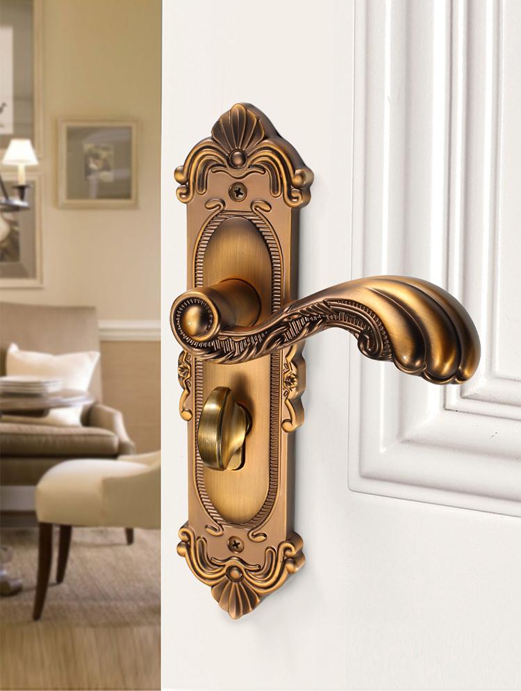 jing ping欧式门锁室内卧室房间锁具家用通用型木门把手中式仿古铜门