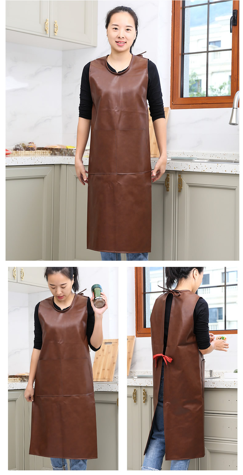 《成人无袖马甲皮革围裙背心式防水防油家用厨房工厂时尚反穿罩衣女
