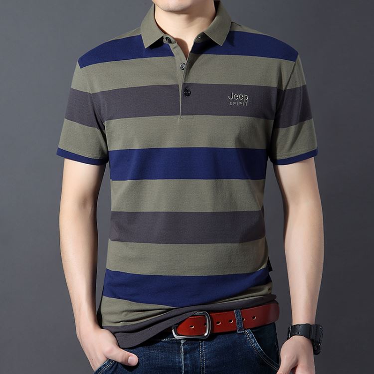 spirit吉普短袖t恤条纹polo衫男翻领中青年纯棉t恤户外商务百搭半袖
