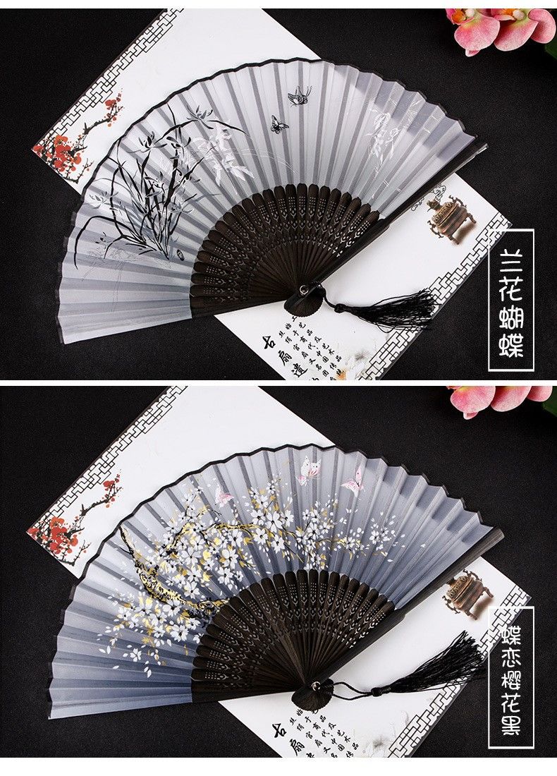 青花瓷扇子折扇中国风女式古风流苏夏季随身古典古装古代汉服折青花瓷