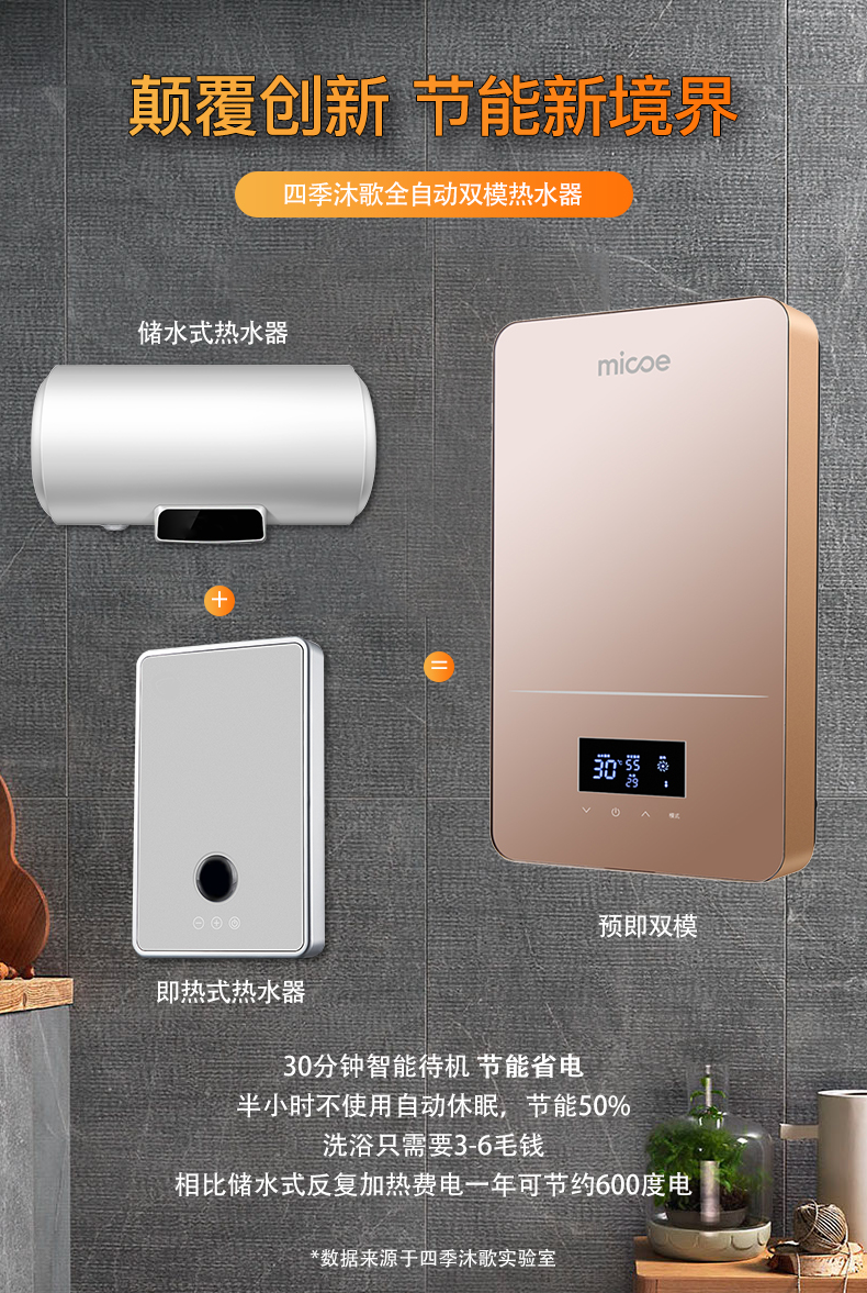 四季沐歌电热水器即热式洗澡快速热型家用卫生间小型储水式m3m3ckl55