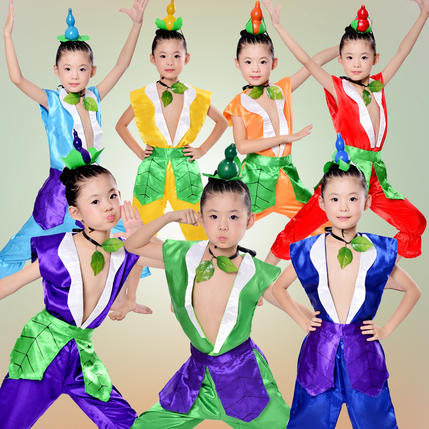 葫芦娃演出服儿童表演服环保秀服幼儿园舞台表演服装葫芦娃衣服红娃