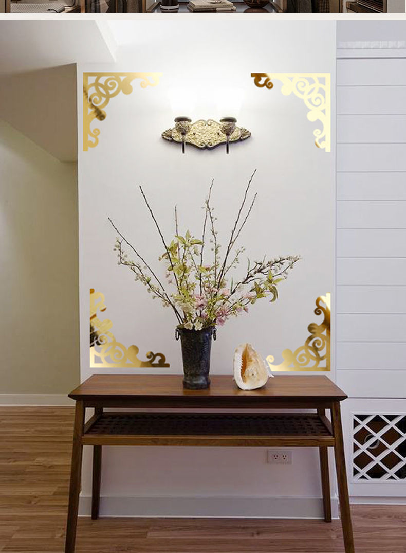 自带背胶亚克力镂空镜面墙贴对角贴3d立体角花中式自粘墙角装饰贴