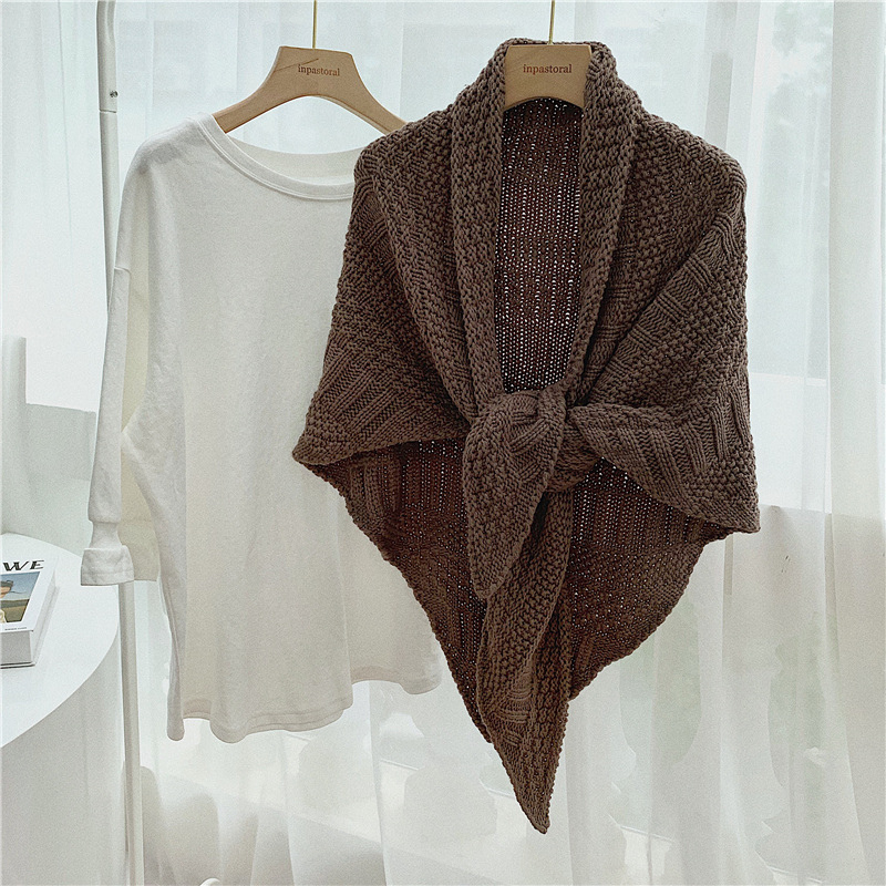 suntek韩版秋冬季麻花针织三角形大披肩外搭围巾围脖保暖两用多功能