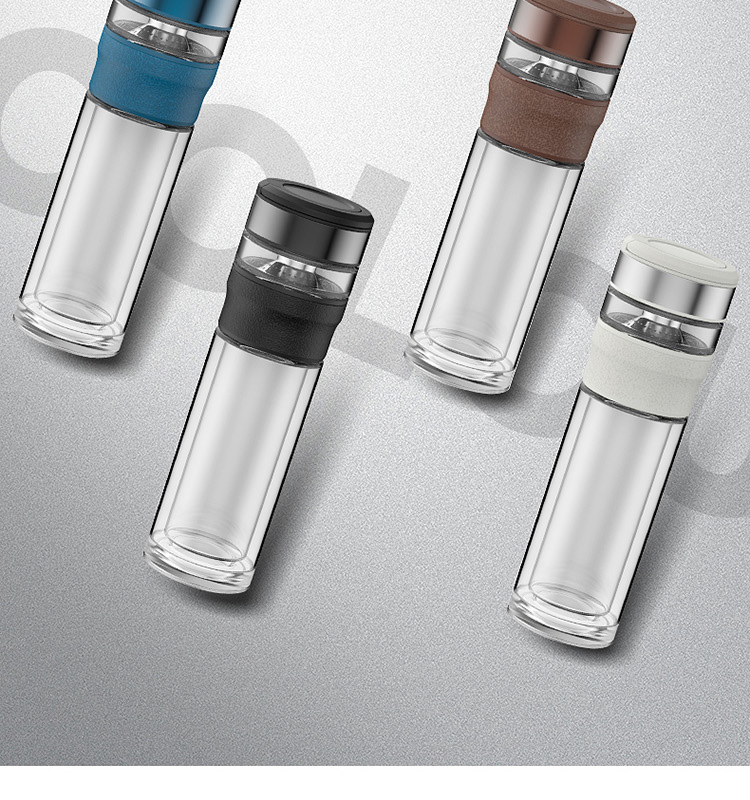 犇犇玻璃杯双层茶水分离泡茶杯带盖男女士创意便携过滤透明水杯子